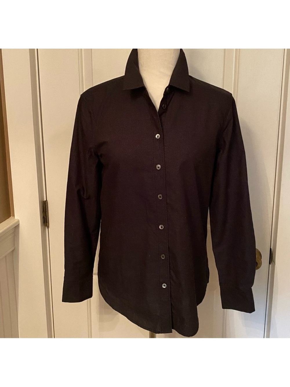 EQUIPMENT TOP BUTTON DOWN BLOUSE BLACK WHITE TINY DOT LONG SLEEVE COTTON SIZE M